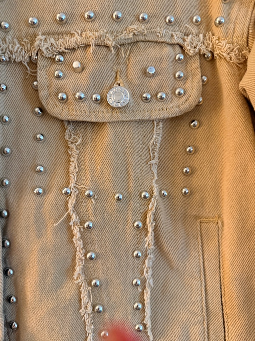 Beige Studded Denim Jacket - Women Size Small - Picture 4 of 8